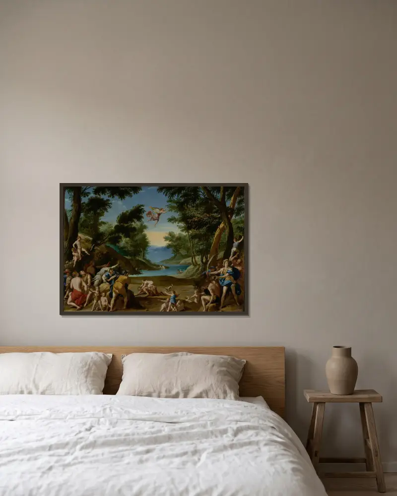Amor und Pan von Federico Zuccaro gerahmt an einer Wand