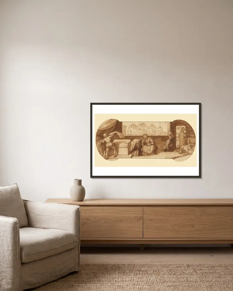 Taddeo mit niederen Aufgaben im Haus von Calabrese beschäftigt von Federico Zuccaro gerahmt an einer Wand