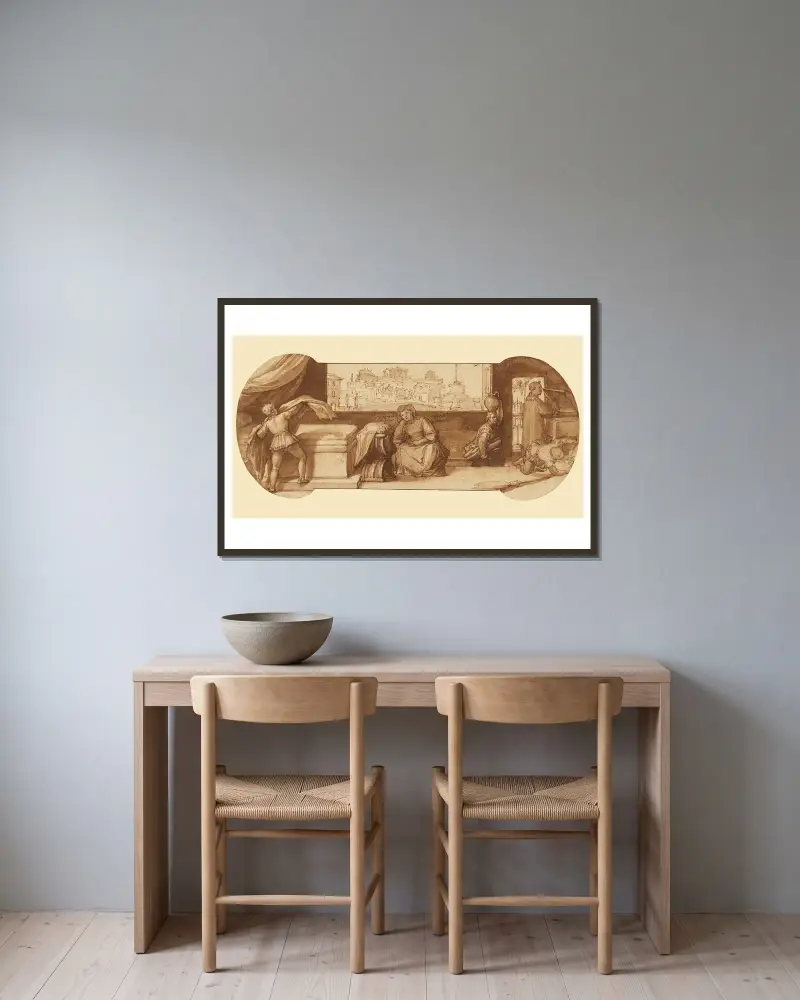 Taddeo mit niederen Aufgaben im Haus von Calabrese beschäftigt von Federico Zuccaro gerahmt an einer Wand