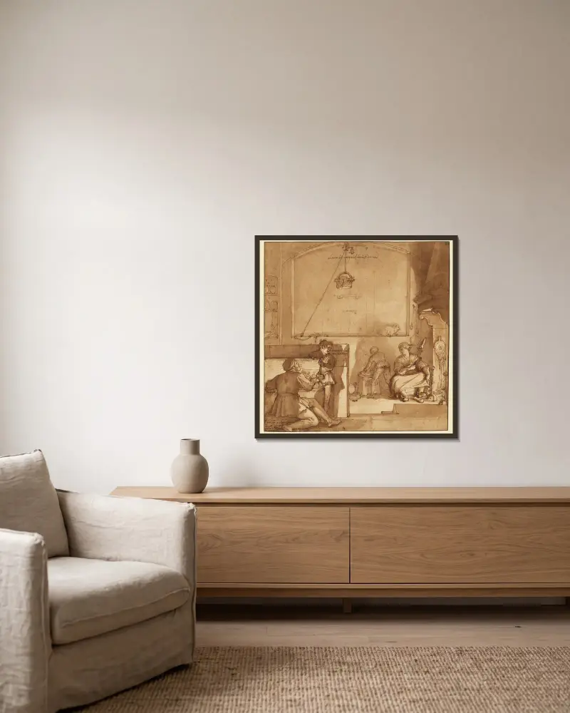 Taddeo i Giovanni Piero Calabreses hus av Federico Zuccaro inramad på en vägg