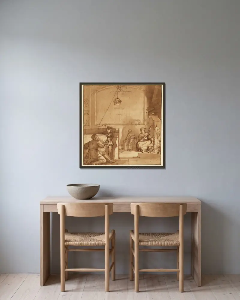 Taddeo i Giovanni Piero Calabreses hus av Federico Zuccaro inramad på en vägg