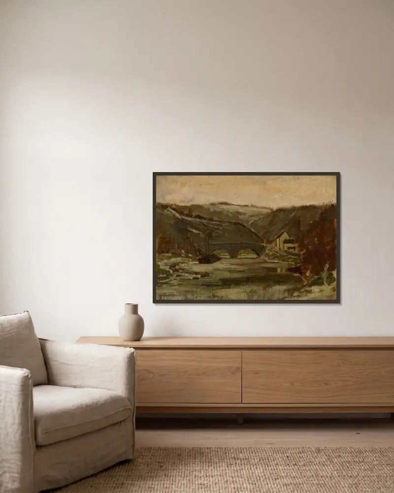 Bridge over the River Lesse av Félicien Rops inramad på en vägg