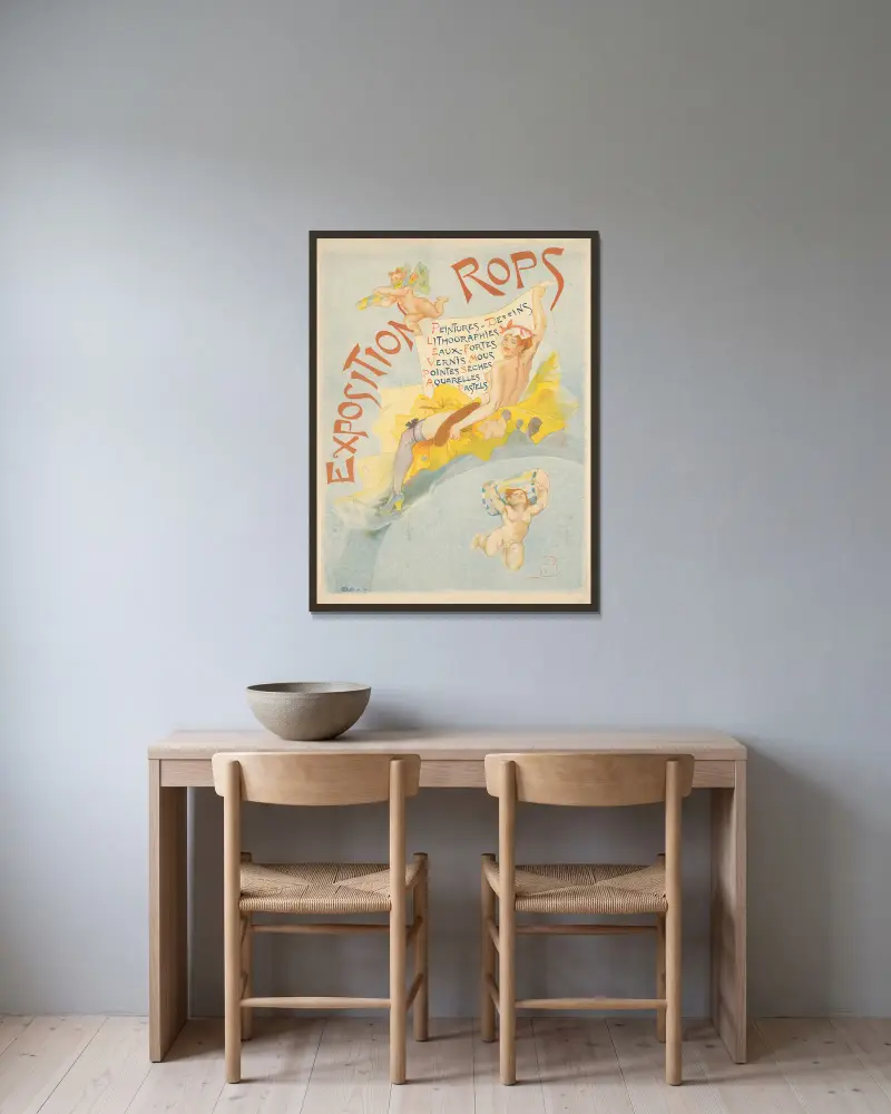 Exposition Rops av Félicien Rops inramad på en vägg