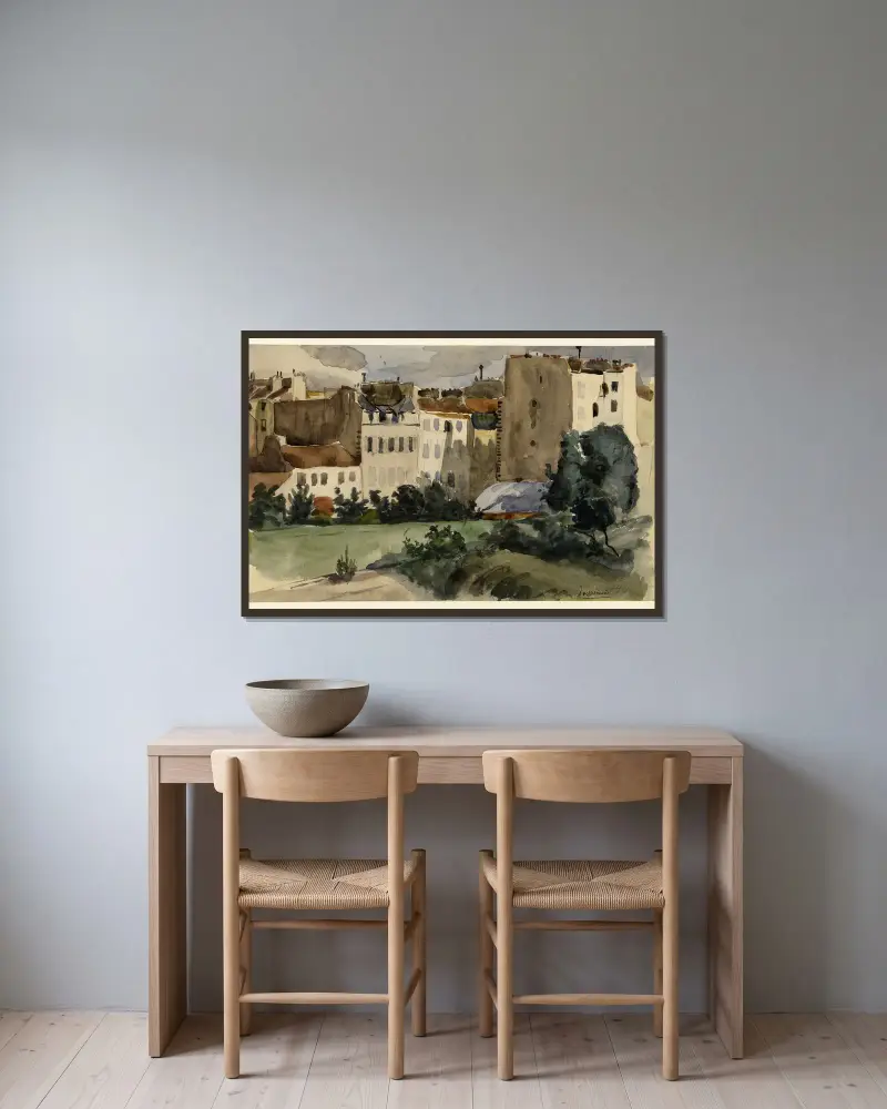 La rue Rousselet av Félix Bracquemond inramad på en vägg