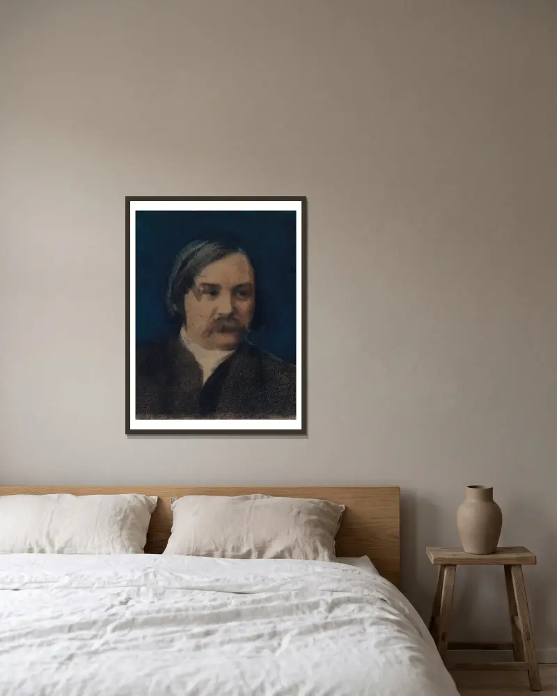 Portrait de Charles Asselineau av Félix Bracquemond inramad på en vägg