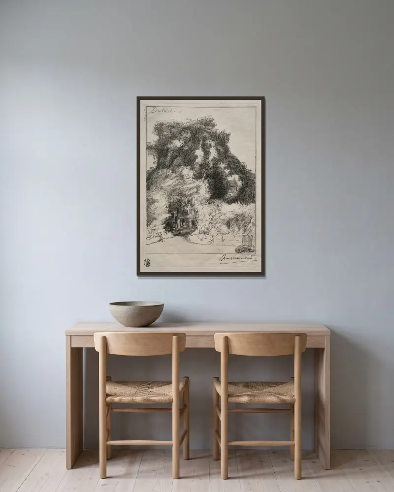 Trädgården vid värdshuset i Dulwich av Félix Bracquemond inramad på en vägg