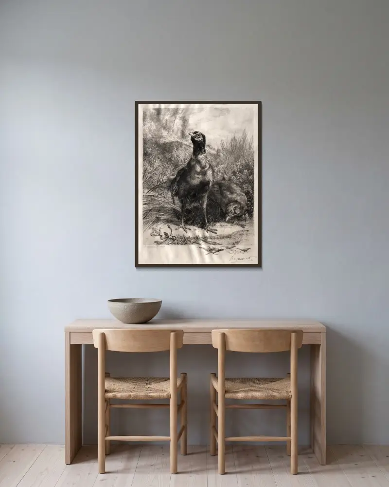 The Pheasants av Félix Bracquemond inramad på en vägg