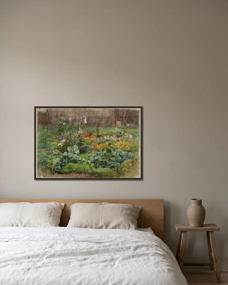 Ein blühender Garten in Grand-Montrouge von Félix Brard gerahmt an einer Wand