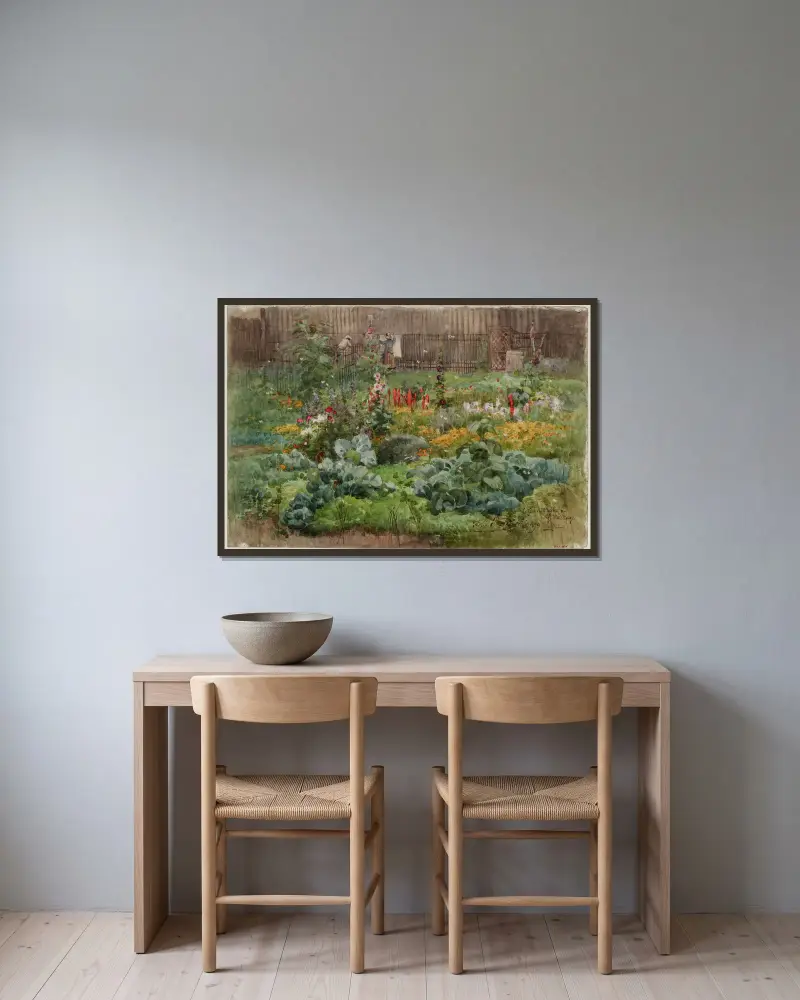 Ein blühender Garten in Grand-Montrouge von Félix Brard gerahmt an einer Wand