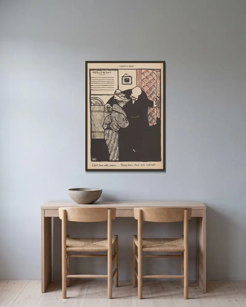 Det är till er pappa… Stig in på mitt kontor av Félix Vallotton inramad på en vägg
