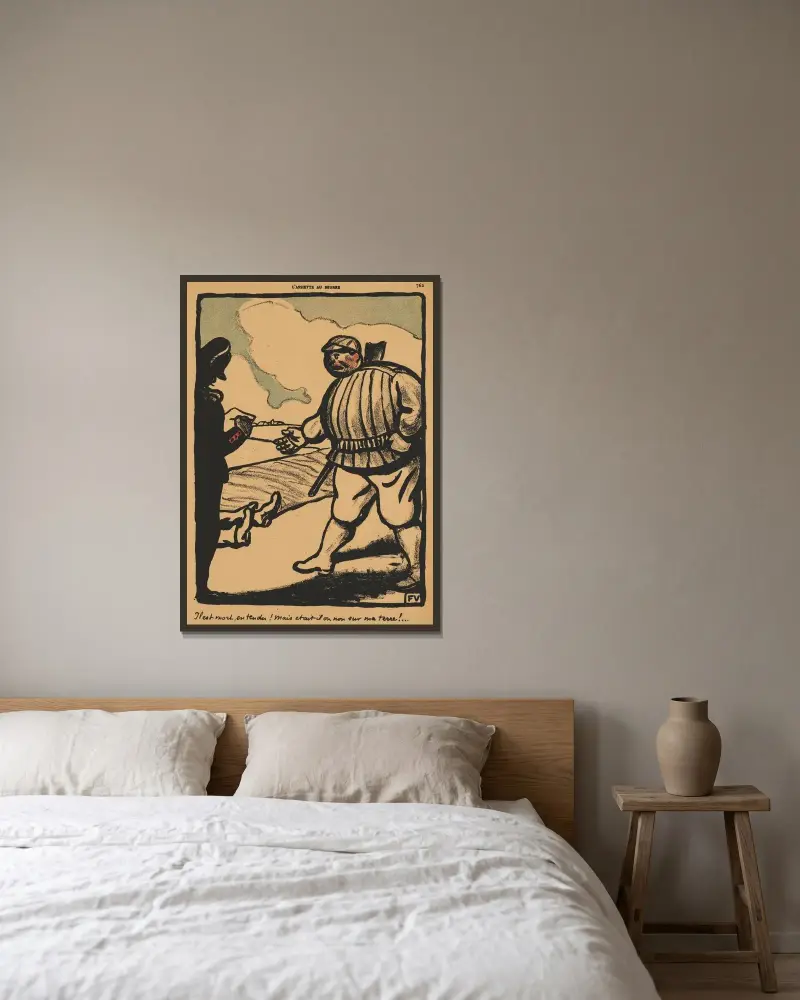 Brott och straff; nåväl, han är död!… av Félix Vallotton inramad på en vägg