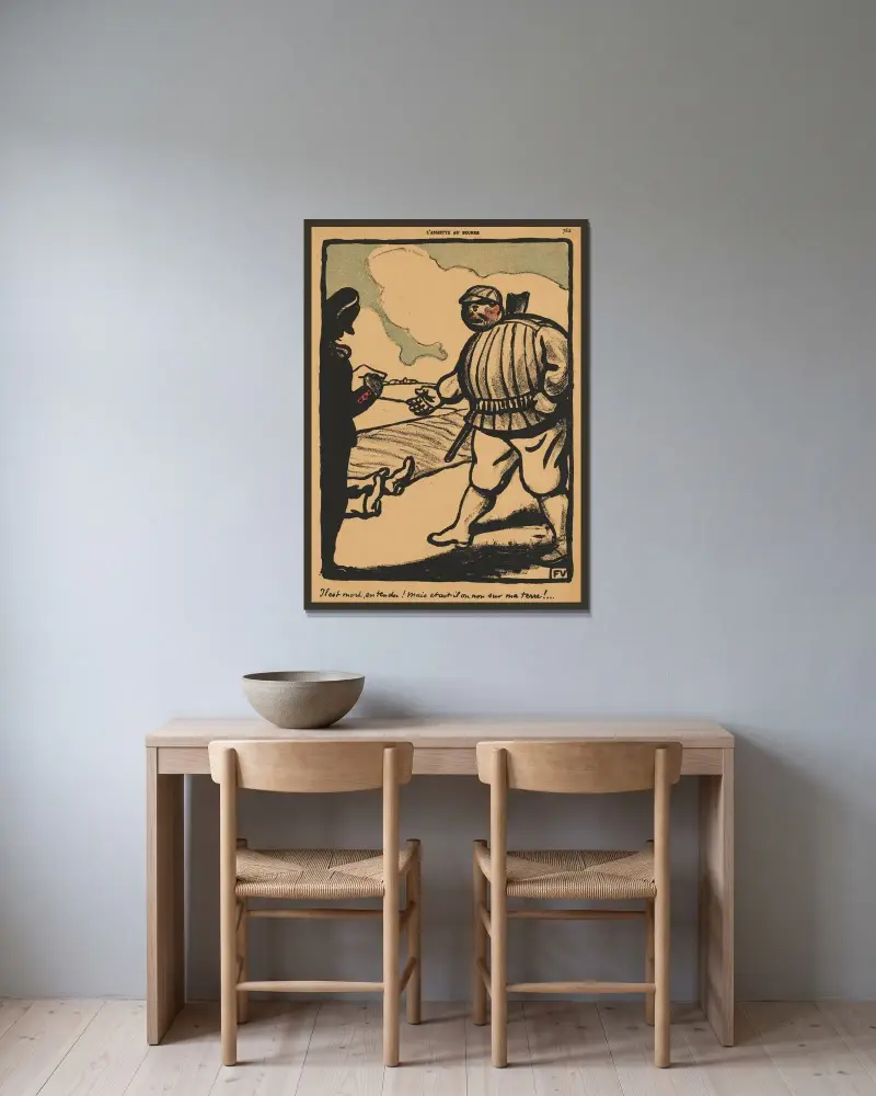 Brott och straff; nåväl, han är död!… av Félix Vallotton inramad på en vägg