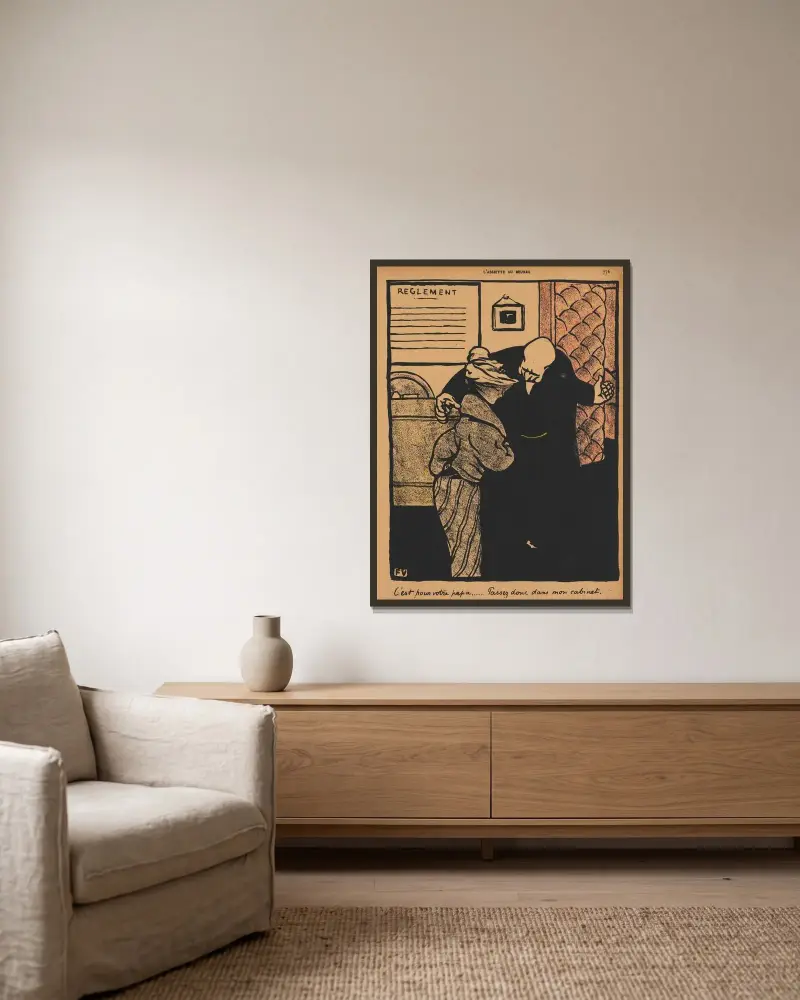 Brott och straff; Det gäller er far… av Félix Vallotton inramad på en vägg