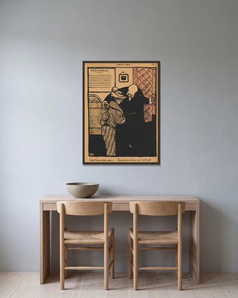Brott och straff; Det gäller er far… av Félix Vallotton inramad på en vägg