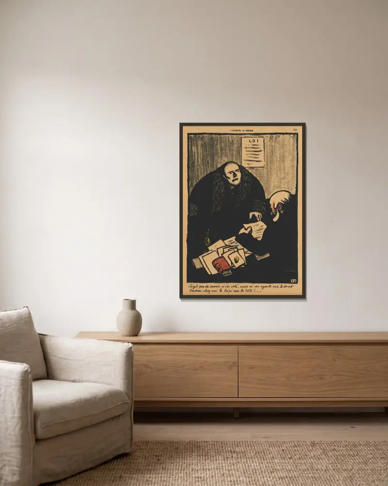 Brott och straff; Frågan är inte huruvida… av Félix Vallotton inramad på en vägg