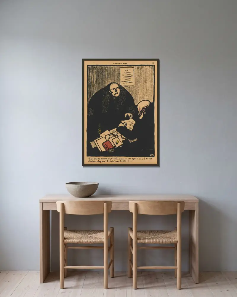 Brott och straff; Frågan är inte huruvida… av Félix Vallotton inramad på en vägg