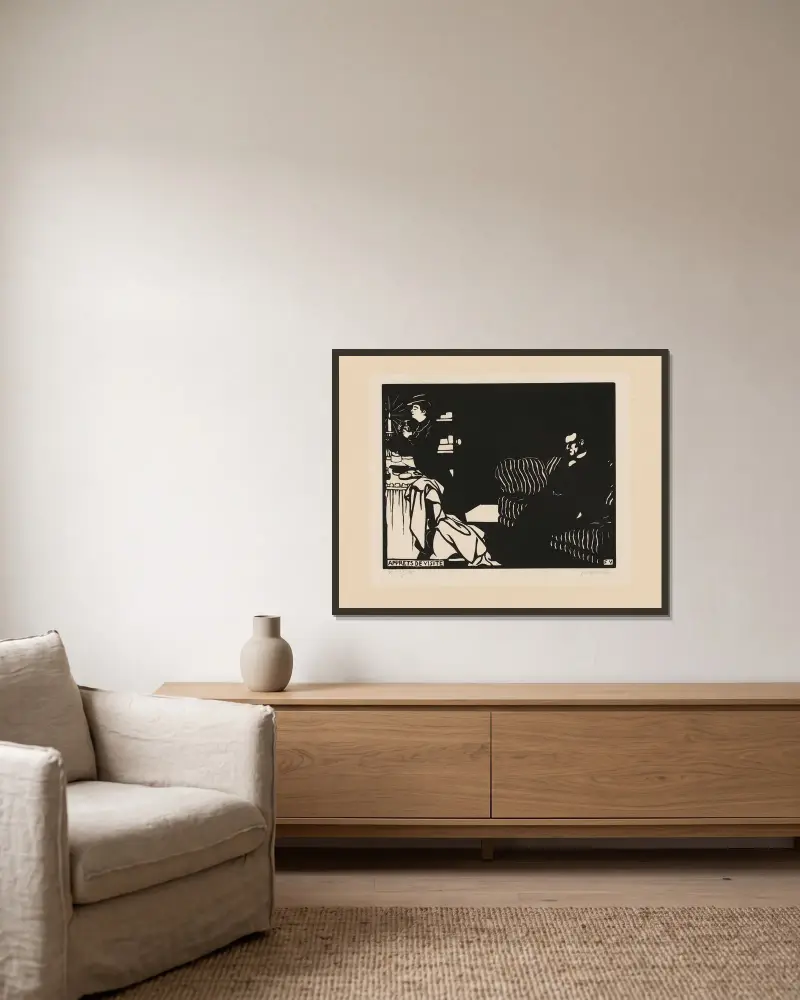 Vorbereitung auf einen Besuch von Félix Vallotton gerahmt an einer Wand