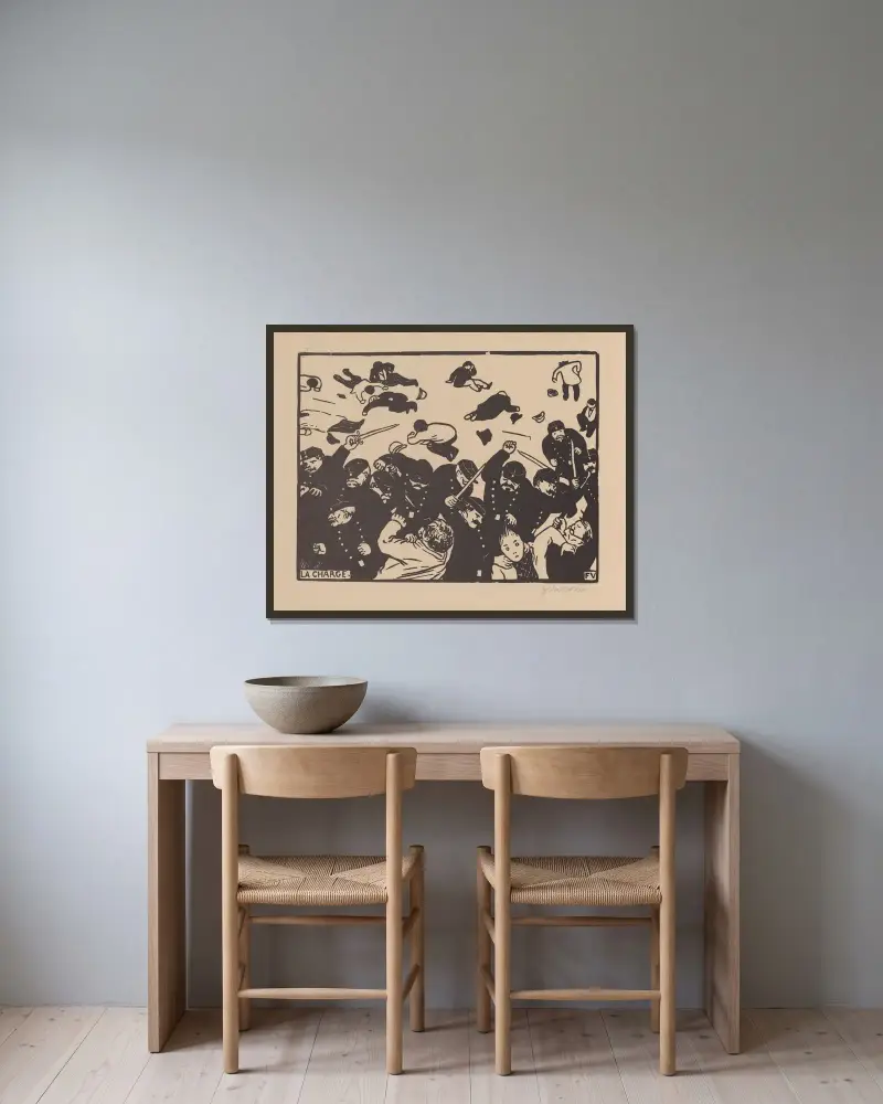 Der Angriff von Félix Vallotton gerahmt an einer Wand