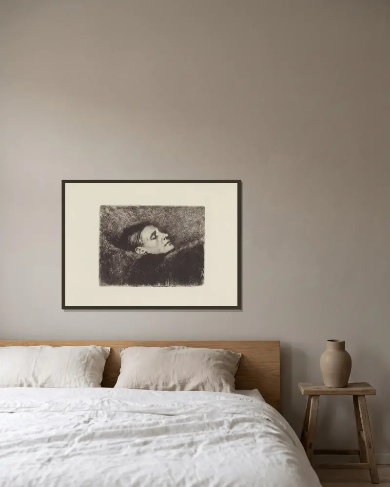 La mère de l’artiste sommeillant, de profil av Félix Vallotton inramad på en vägg