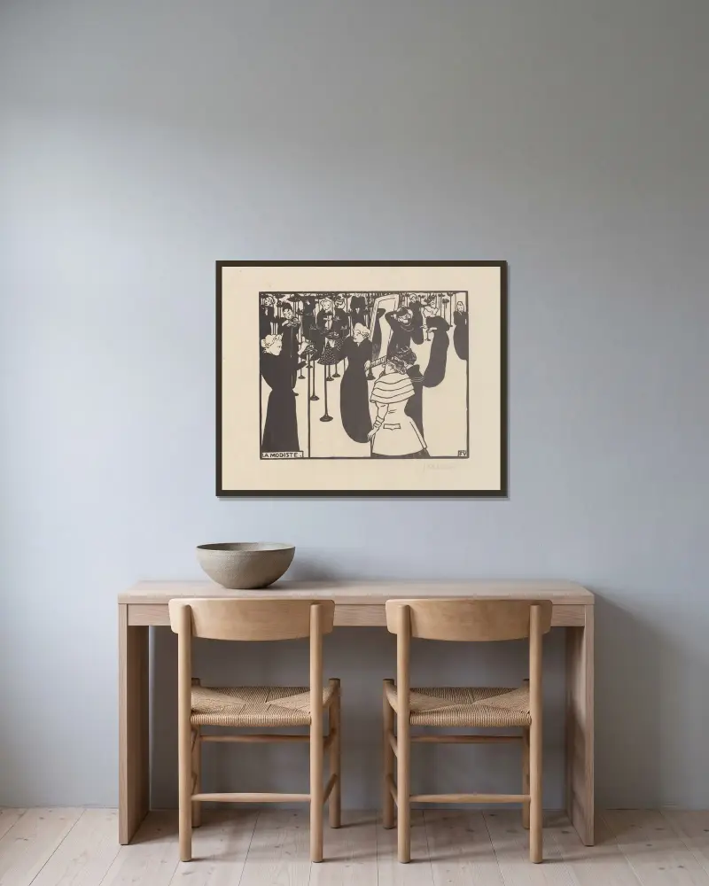 La Modiste av Félix Vallotton inramad på en vägg