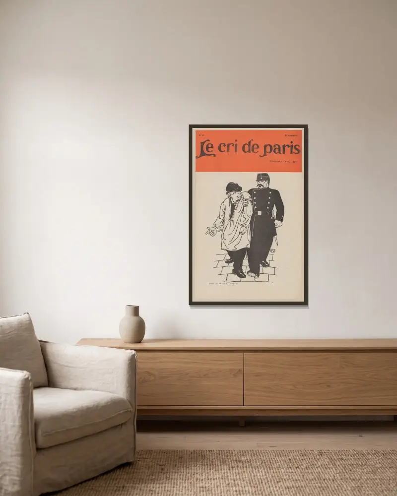 Le Cri de Paris – söndagen den 11 april 1897 av Félix Vallotton inramad på en vägg