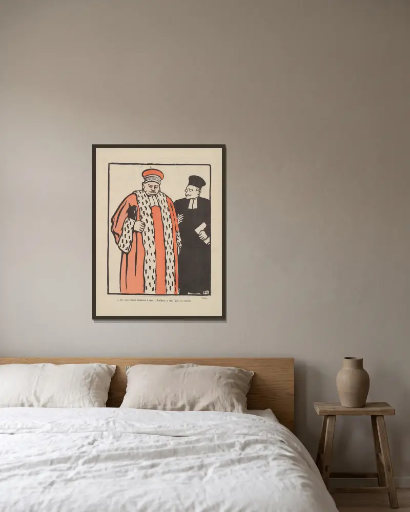 Ja, wir haben ihn zum Tode verurteilt... Übrigens glaube ich, dass er schuldig ist. von Félix Vallotton gerahmt an einer Wand