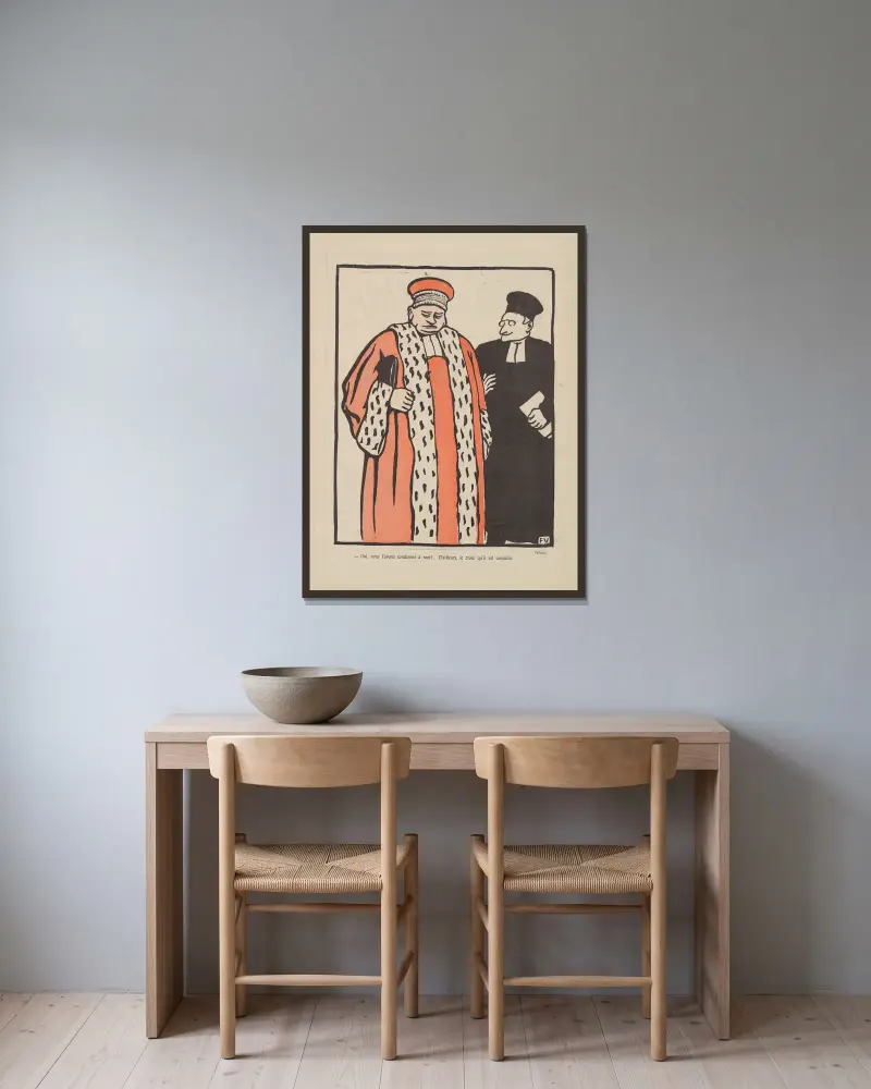 Ja, wir haben ihn zum Tode verurteilt... Übrigens glaube ich, dass er schuldig ist. von Félix Vallotton gerahmt an einer Wand