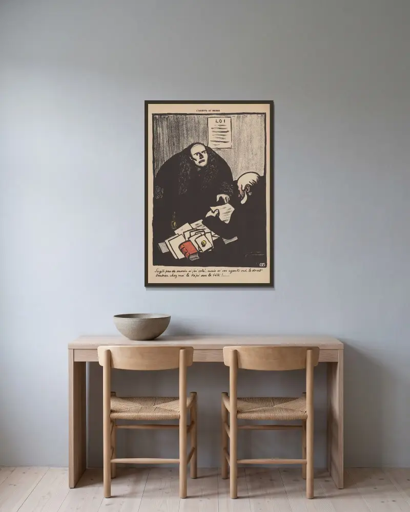 Det handlar inte om huruvida jag har stulit, utan om era poliser har rätt att komma in hos mig med kepsen på huvudet! av Félix Vallotton inramad på en vägg