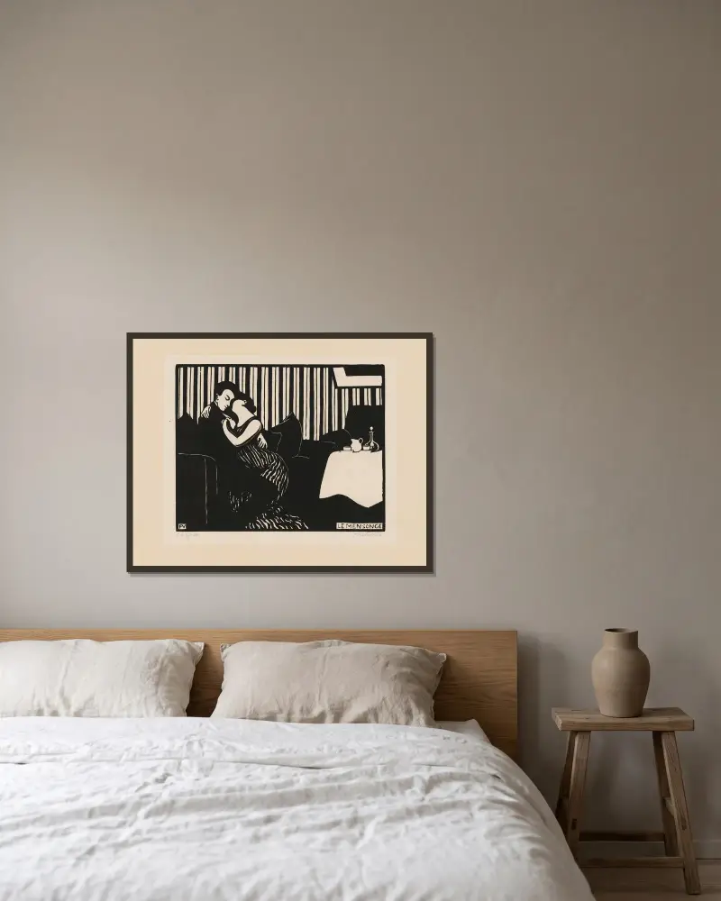 The Lie (Le mensonge) av Félix Vallotton inramad på en vägg