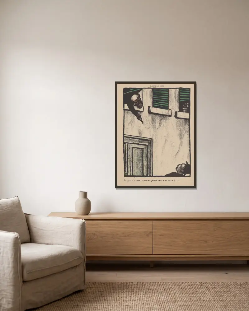 Du wirst zurückkommen, du Schwein, und auf meine Wand pissen! von Félix Vallotton gerahmt an einer Wand