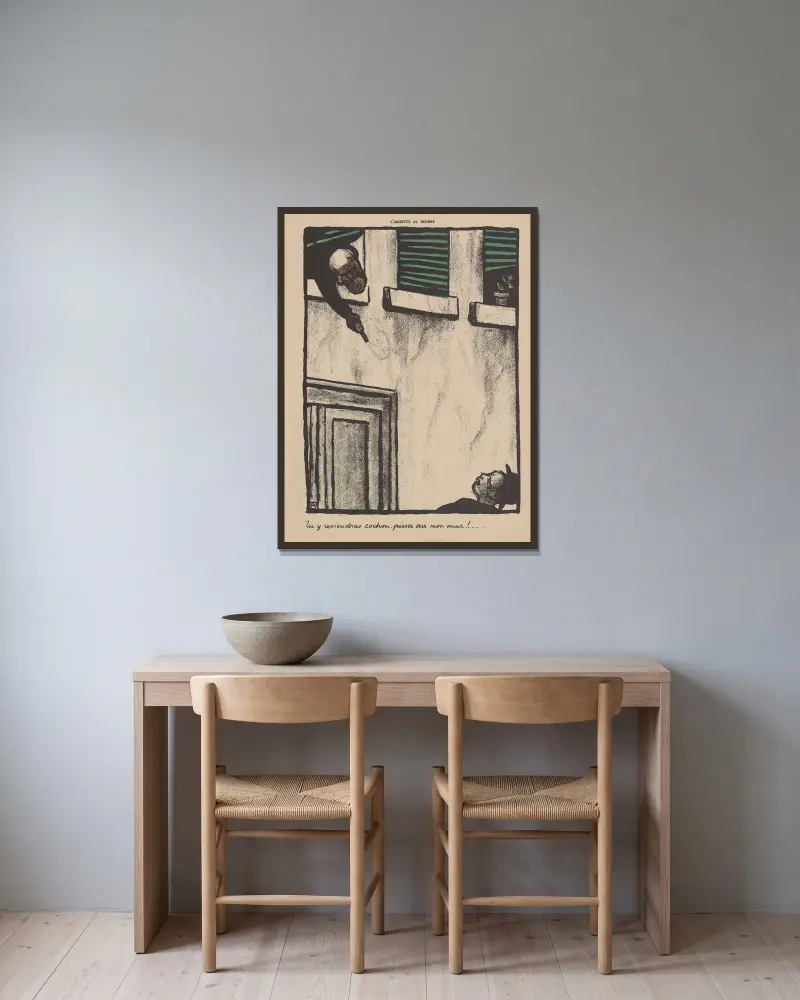 Du wirst zurückkommen, du Schwein, und auf meine Wand pissen! von Félix Vallotton gerahmt an einer Wand