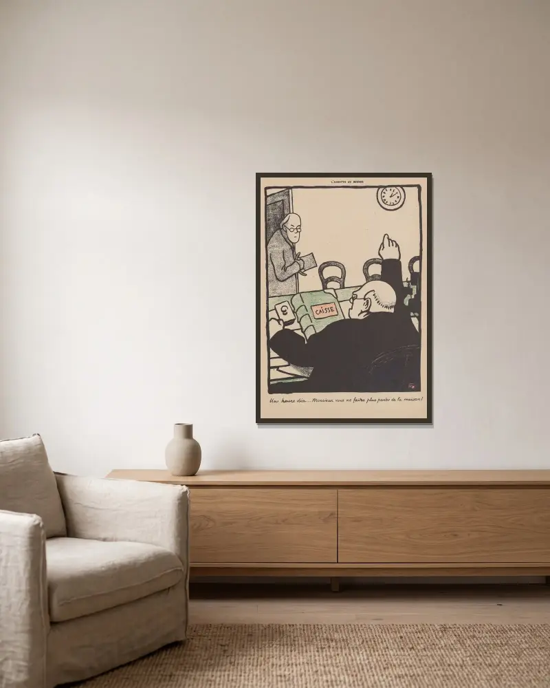 Ein Uhr zehn … Mein Herr, Sie gehören nicht mehr zum Haushalt! von Félix Vallotton gerahmt an einer Wand