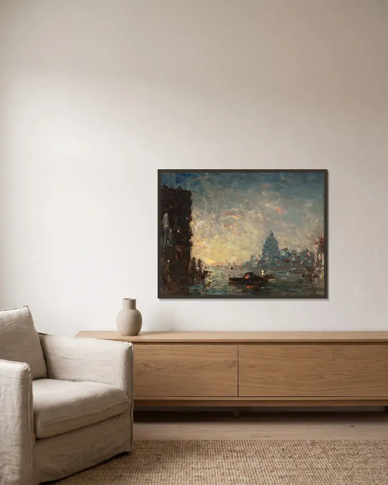 Venise Au Coucher Du Soleil av Félix Ziem inramad på en vägg