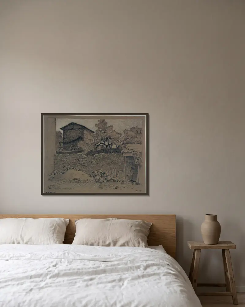 Gården vid huset, 4 avenue Junot på Montmartre av Ferdinand Boberg inramad på en vägg