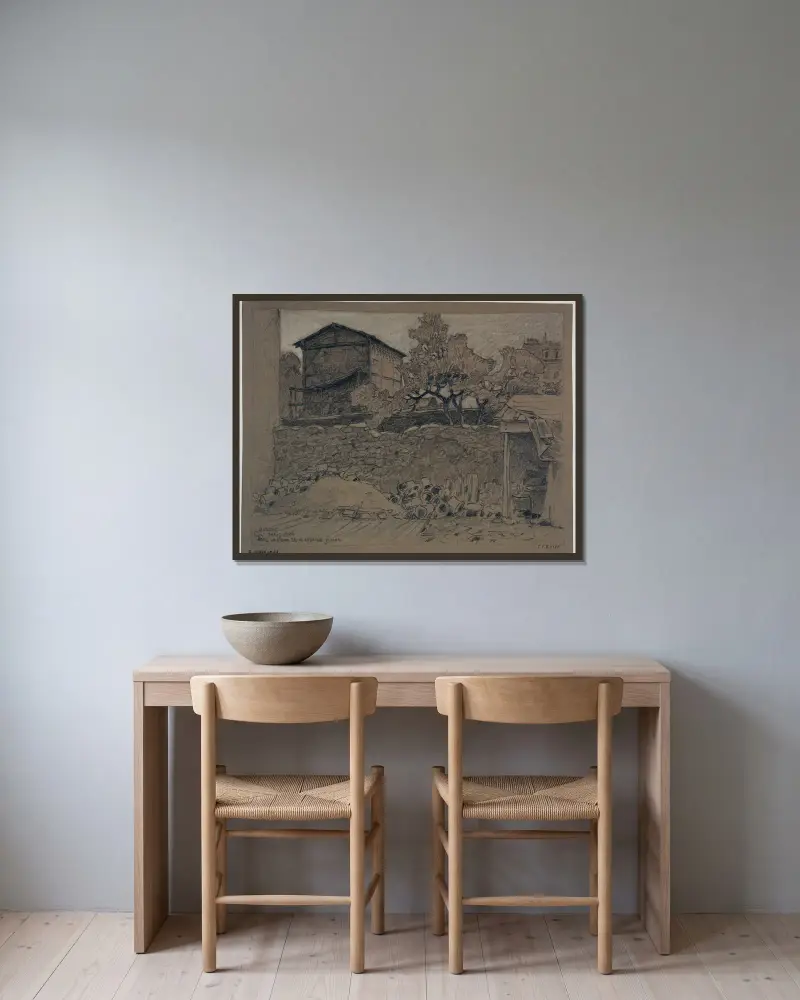 Gården vid huset, 4 avenue Junot på Montmartre av Ferdinand Boberg inramad på en vägg