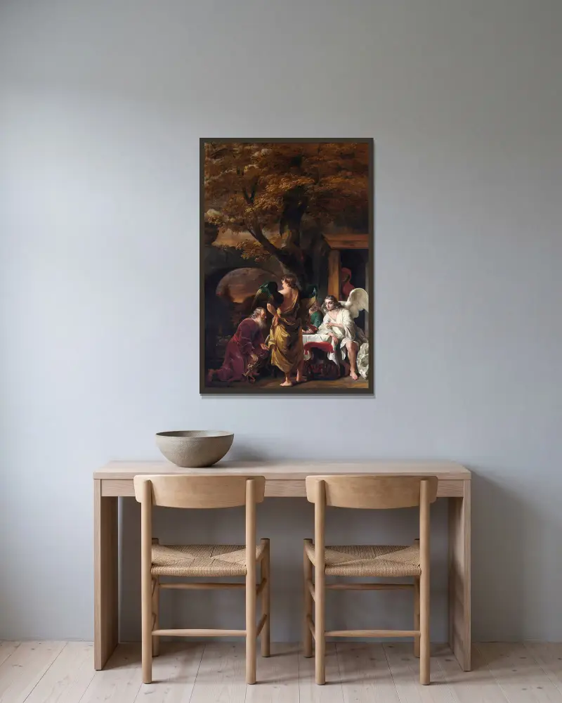 Abraham und die drei Engel von Ferdinand Bol gerahmt an einer Wand