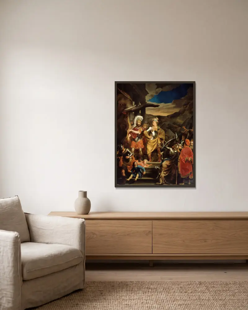 Fabritius und Pyrrhus von Ferdinand Bol gerahmt an einer Wand