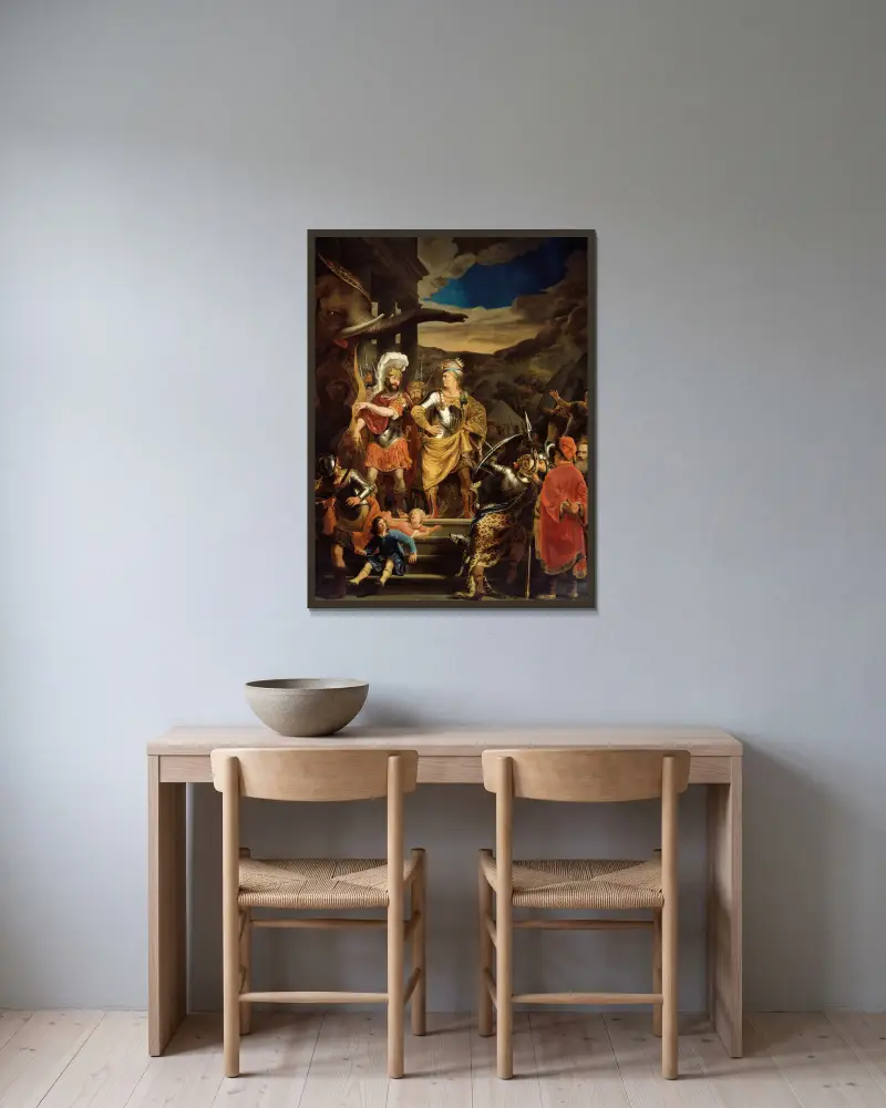 Fabritius und Pyrrhus von Ferdinand Bol gerahmt an einer Wand