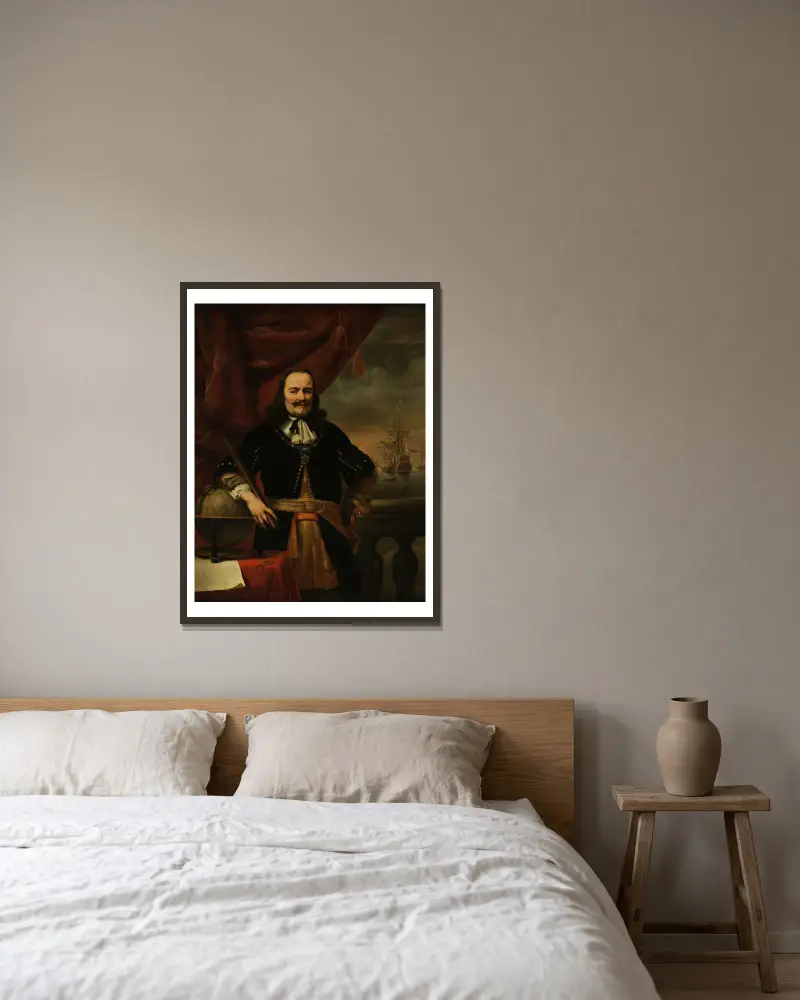 Michiel de Ruyter som viceamiral av Ferdinand Bol inramad på en vägg