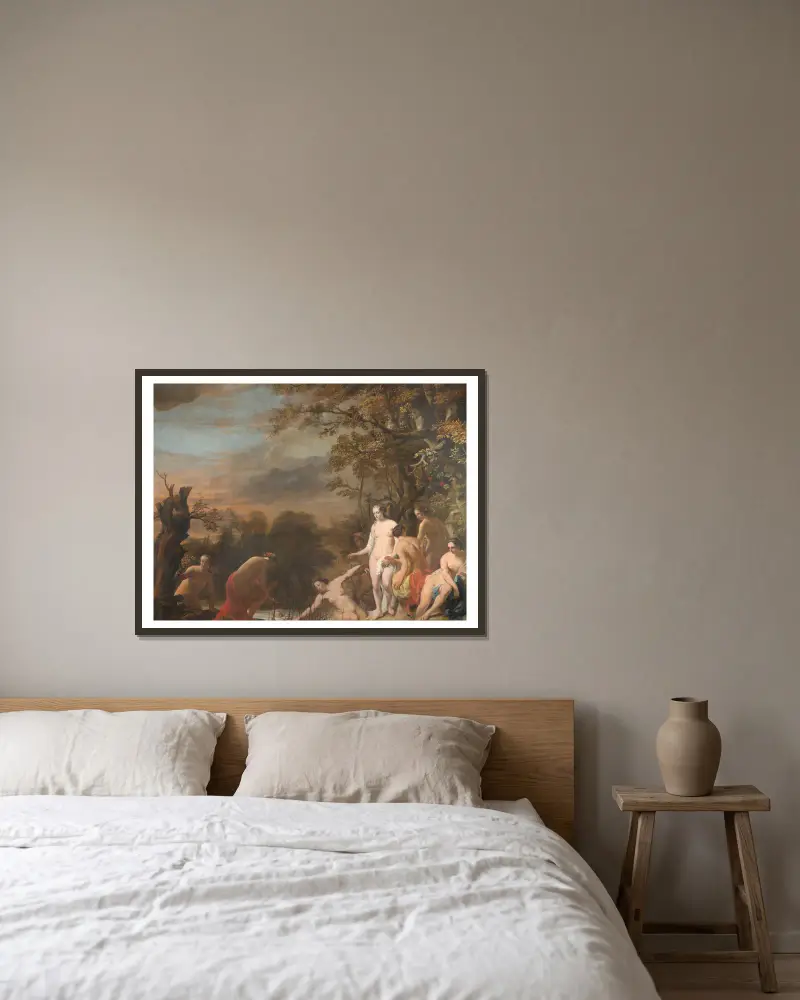 Pharaos Tochter findet Moses im Schilfkorb von Ferdinand Bol gerahmt an einer Wand