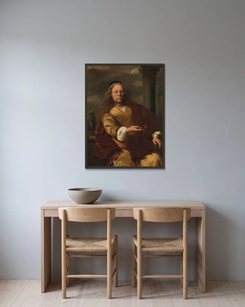 Porträtt av en man av Ferdinand Bol inramad på en vägg