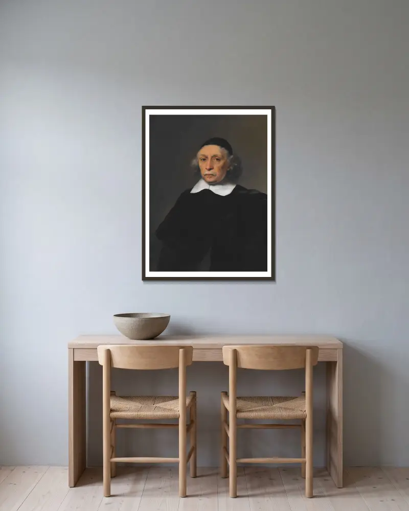 Bildnis eines Gelehrten, 1659 von Ferdinand Bol gerahmt an einer Wand