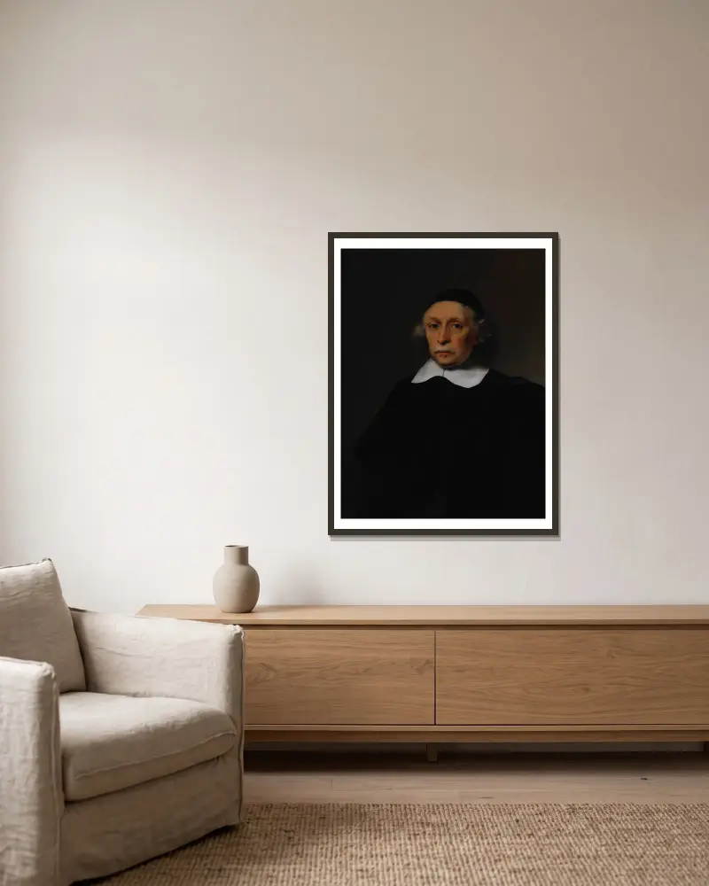 Bildnis eines Gelehrten – Nr. 1 von Ferdinand Bol gerahmt an einer Wand