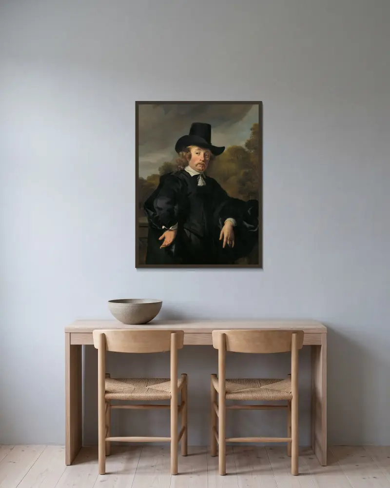 Porträt von Roelof Meulenaer von Ferdinand Bol gerahmt an einer Wand