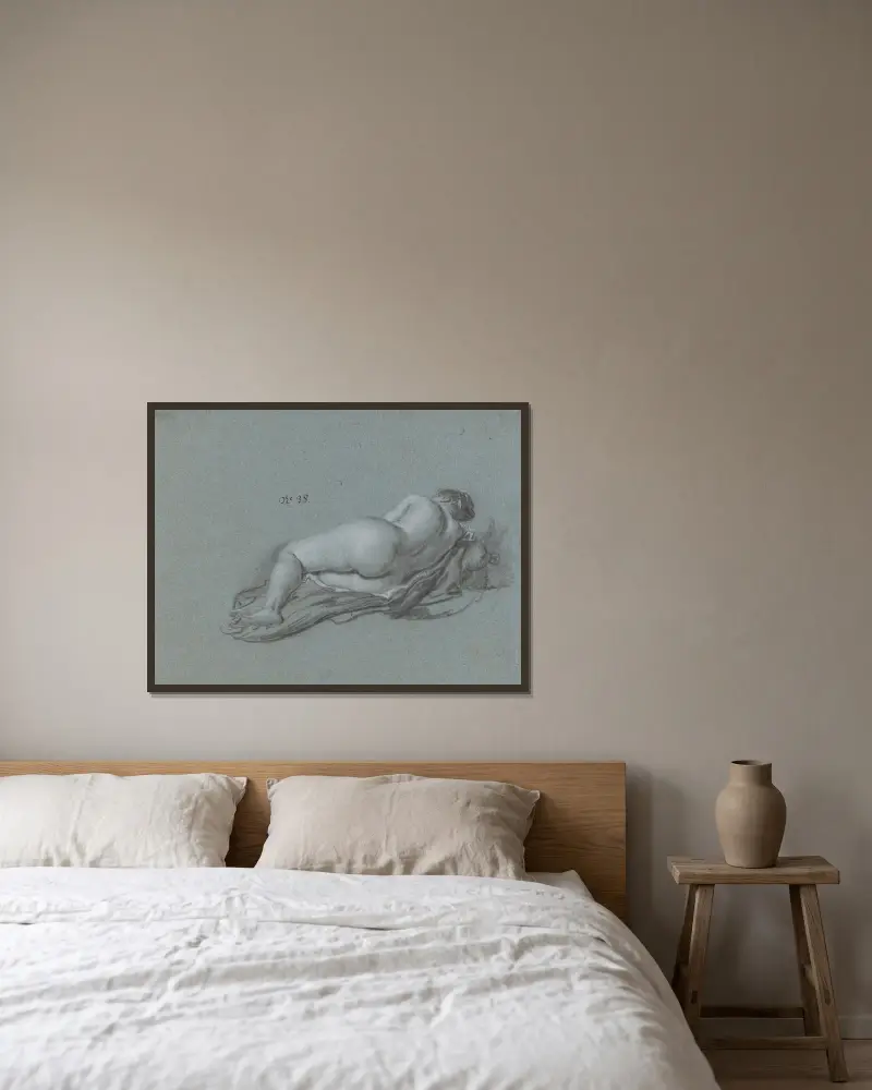 Liegende weibliche Aktstudie von Ferdinand Bol gerahmt an einer Wand
