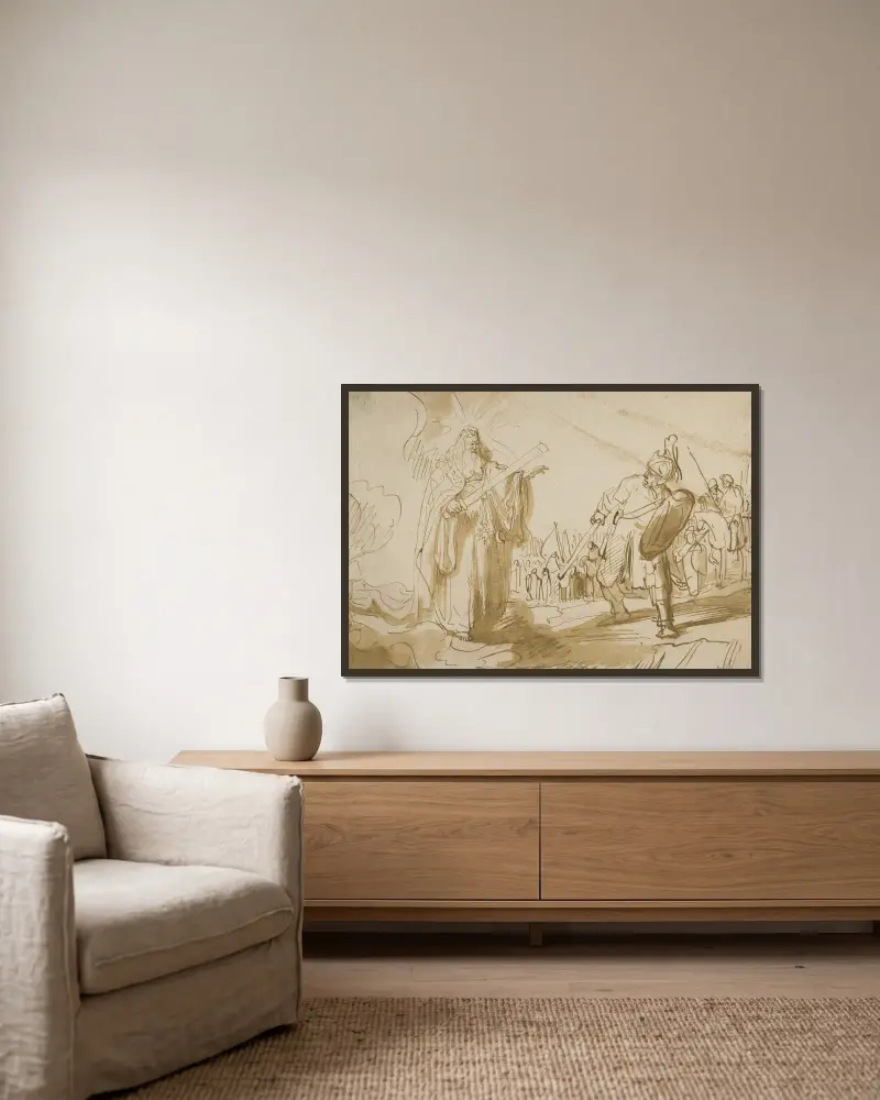 Der Bote Gottes erscheint Josua von Ferdinand Bol gerahmt an einer Wand