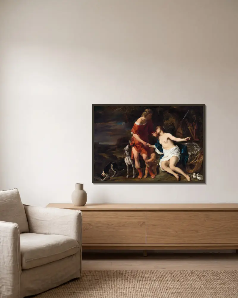 Venus und Adonis von Ferdinand Bol gerahmt an einer Wand