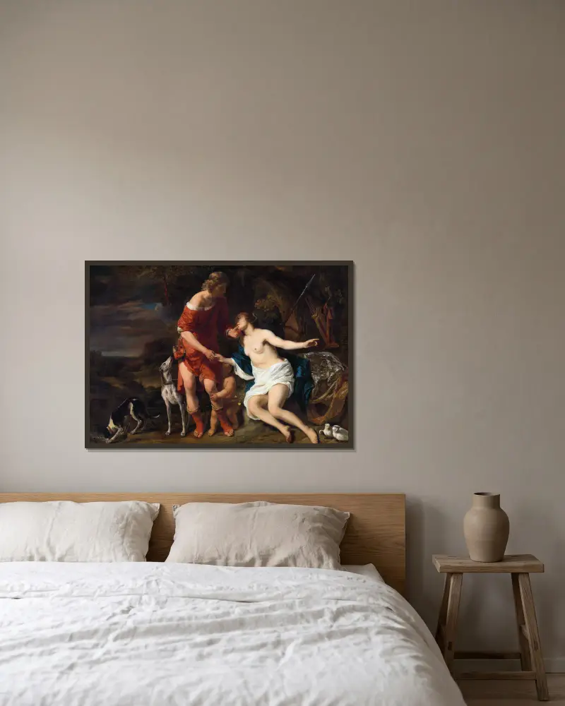 Venus und Adonis von Ferdinand Bol gerahmt an einer Wand