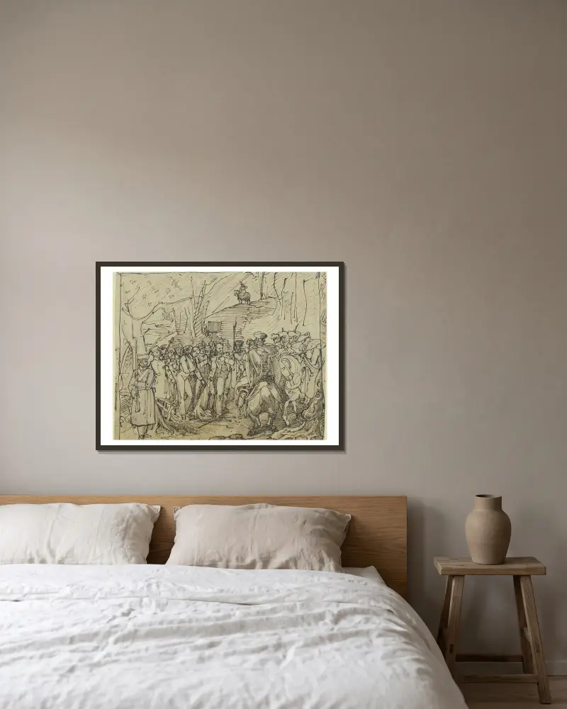 De sista tio soldaterna från fjärde regementet i den polska revolutionsarmén beträder preussiskt territorium 1831 av Ferdinand Fellner inramad på en vägg