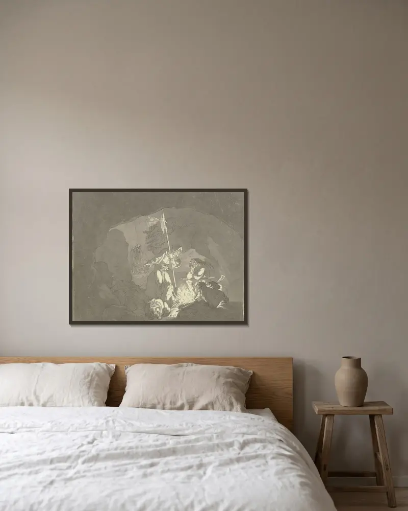 Eine Räuberhöhle bei Feuerbeleuchtung av Ferdinand Fellner inramad på en vägg